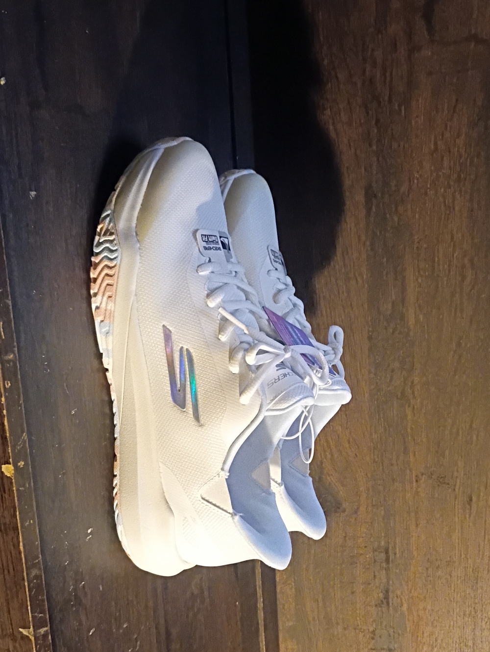 Skechers Women's White Athletic Sneakers with Iridescent Accents